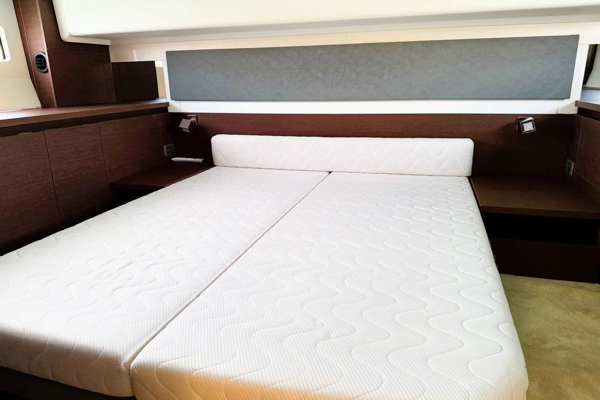 Cabin on Majabell II, a Jeanneau Prestige 420S motor yacht at Grad Trogir, Croatia