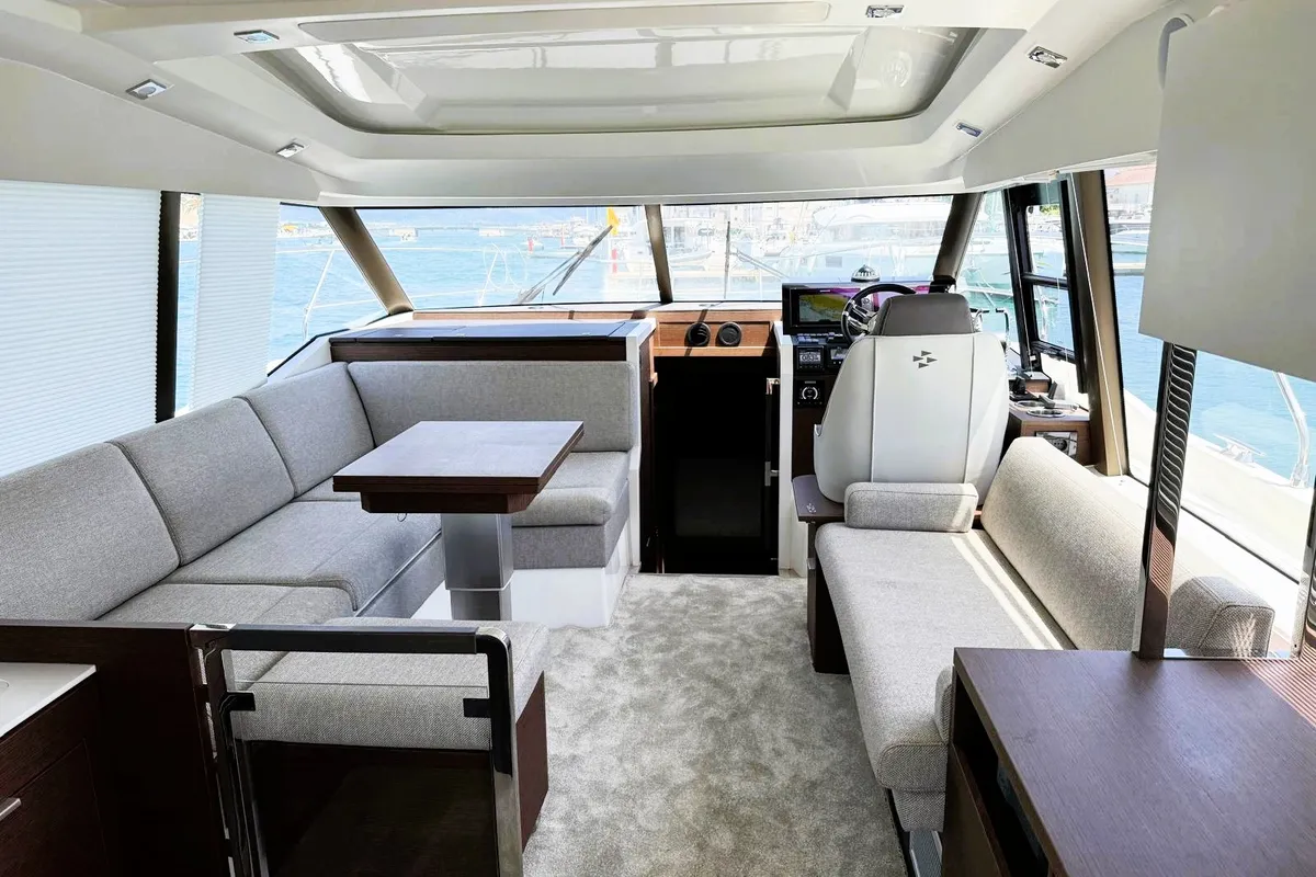 Salon of Majabell II, a Jeanneau Prestige 420S motor yacht at Grad Trogir, Croatia