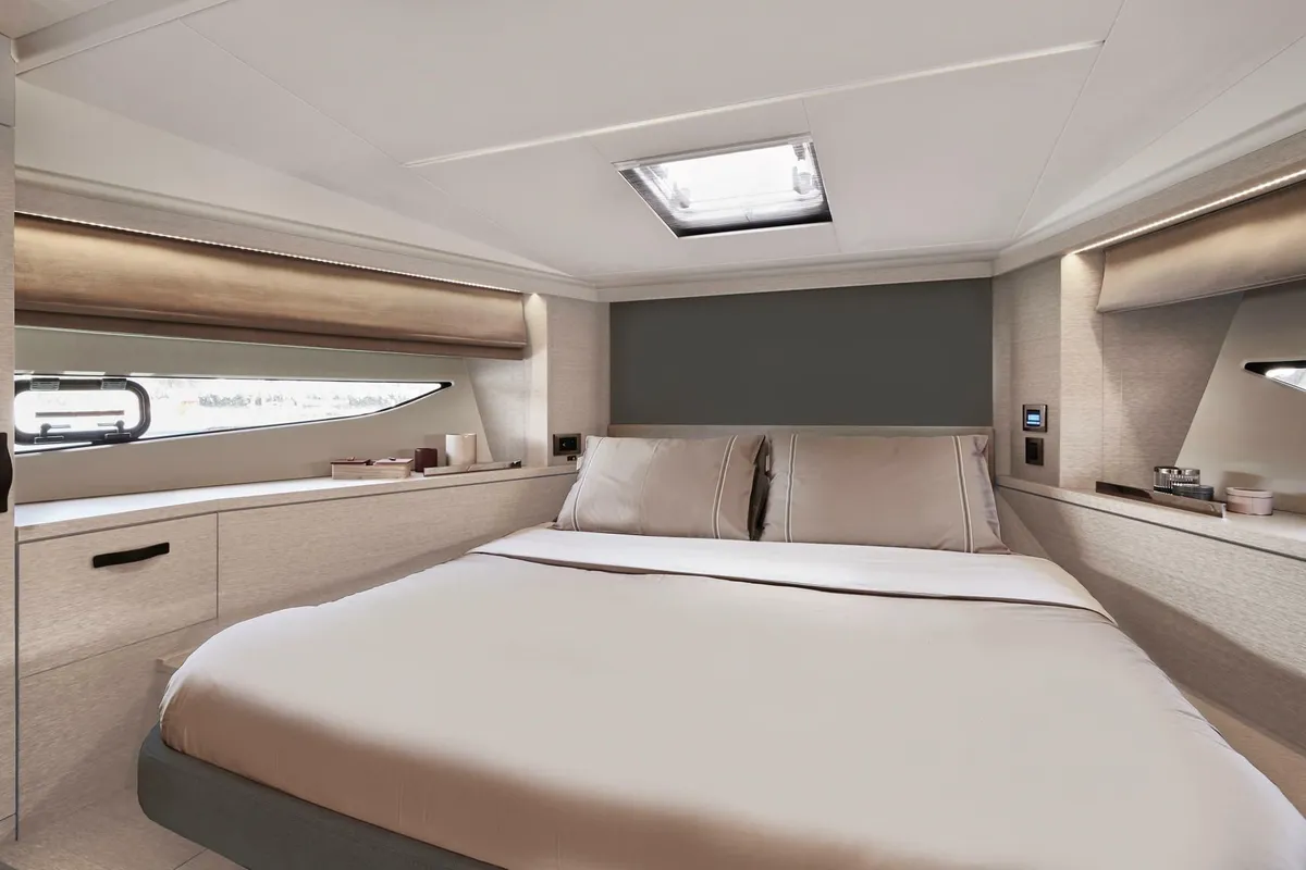 Salon of Majabell II, a Jeanneau Prestige 420S motor yacht at Grad Trogir, Croatia