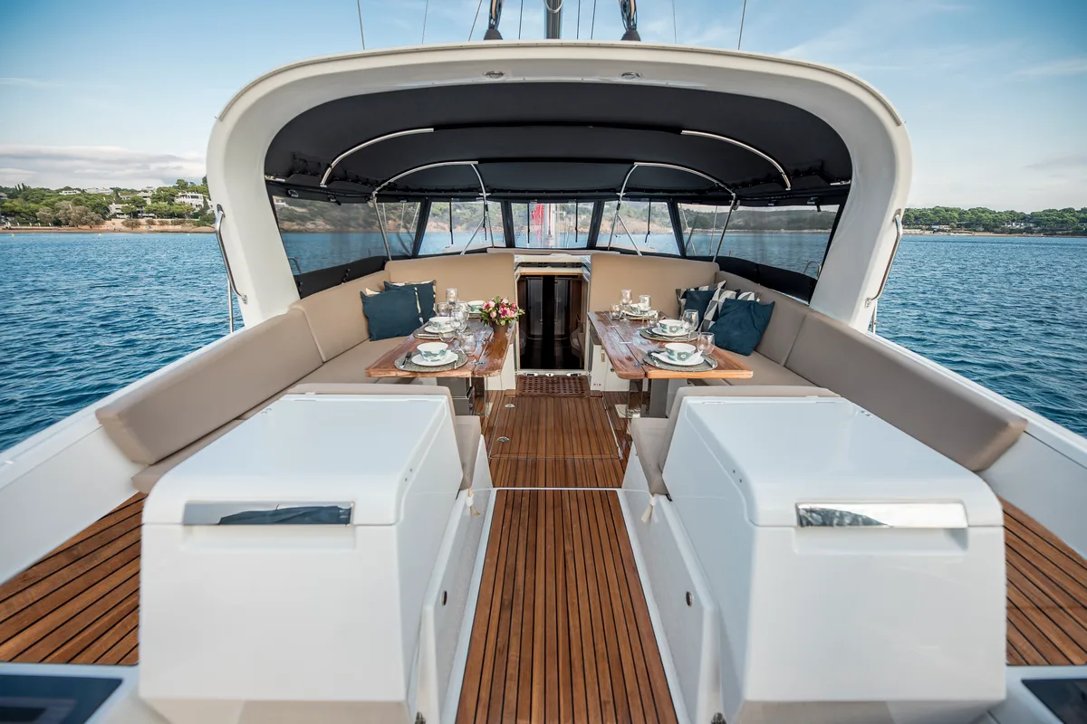 Deck of Life Time, a Jeanneau 64 sailboat at Athens, Greece