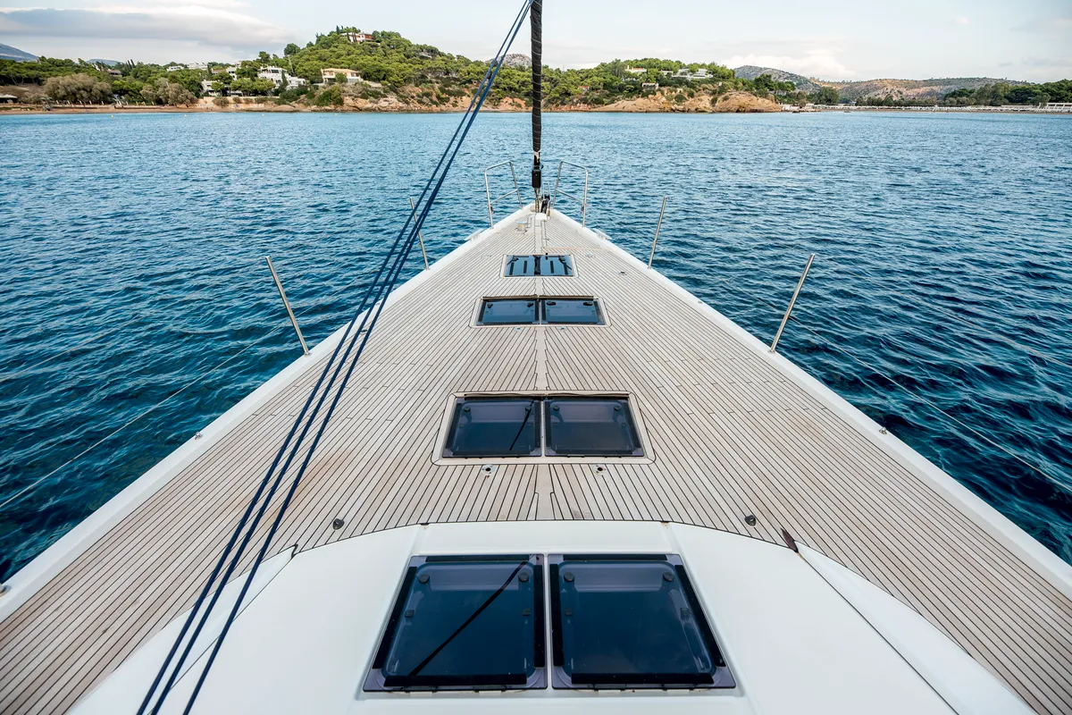 Deck of Life Time, a Jeanneau 64 sailboat at Athens, Greece