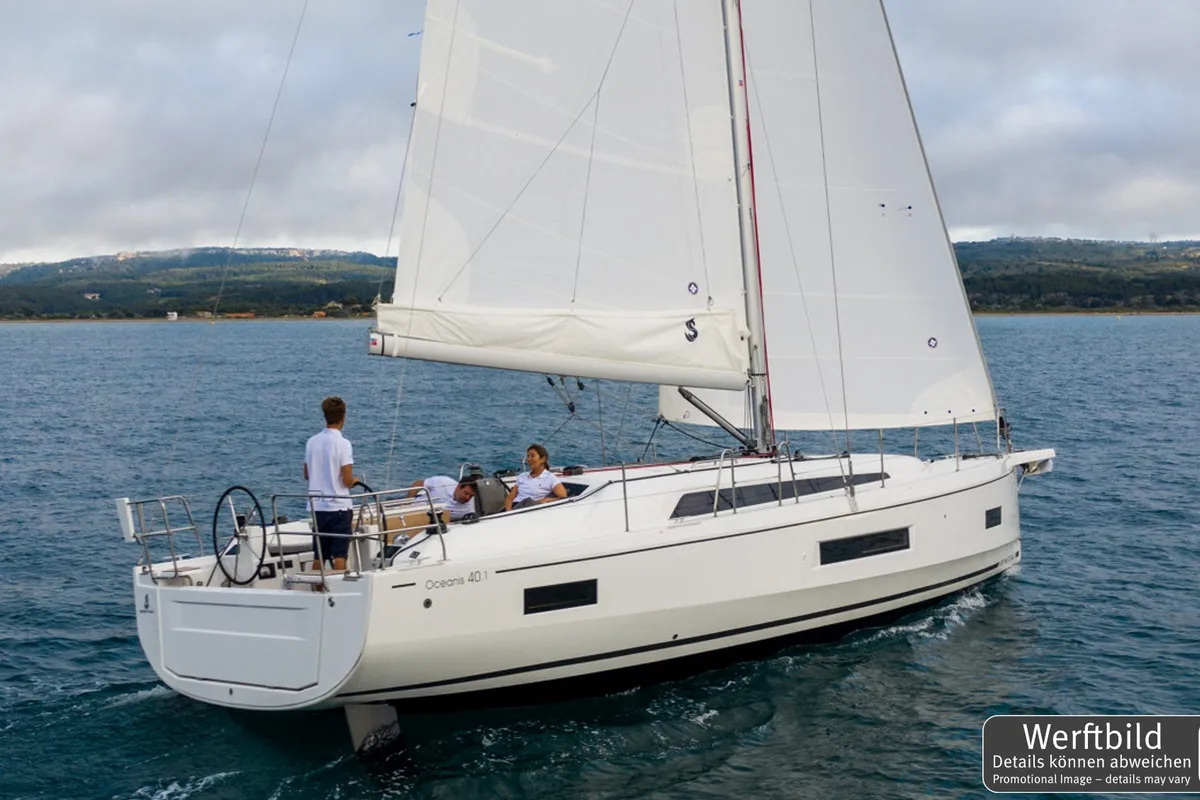 Exterior view of Finja, a Beneteau Oceanis 40.1 sailboat at Rogoznica, Croatia