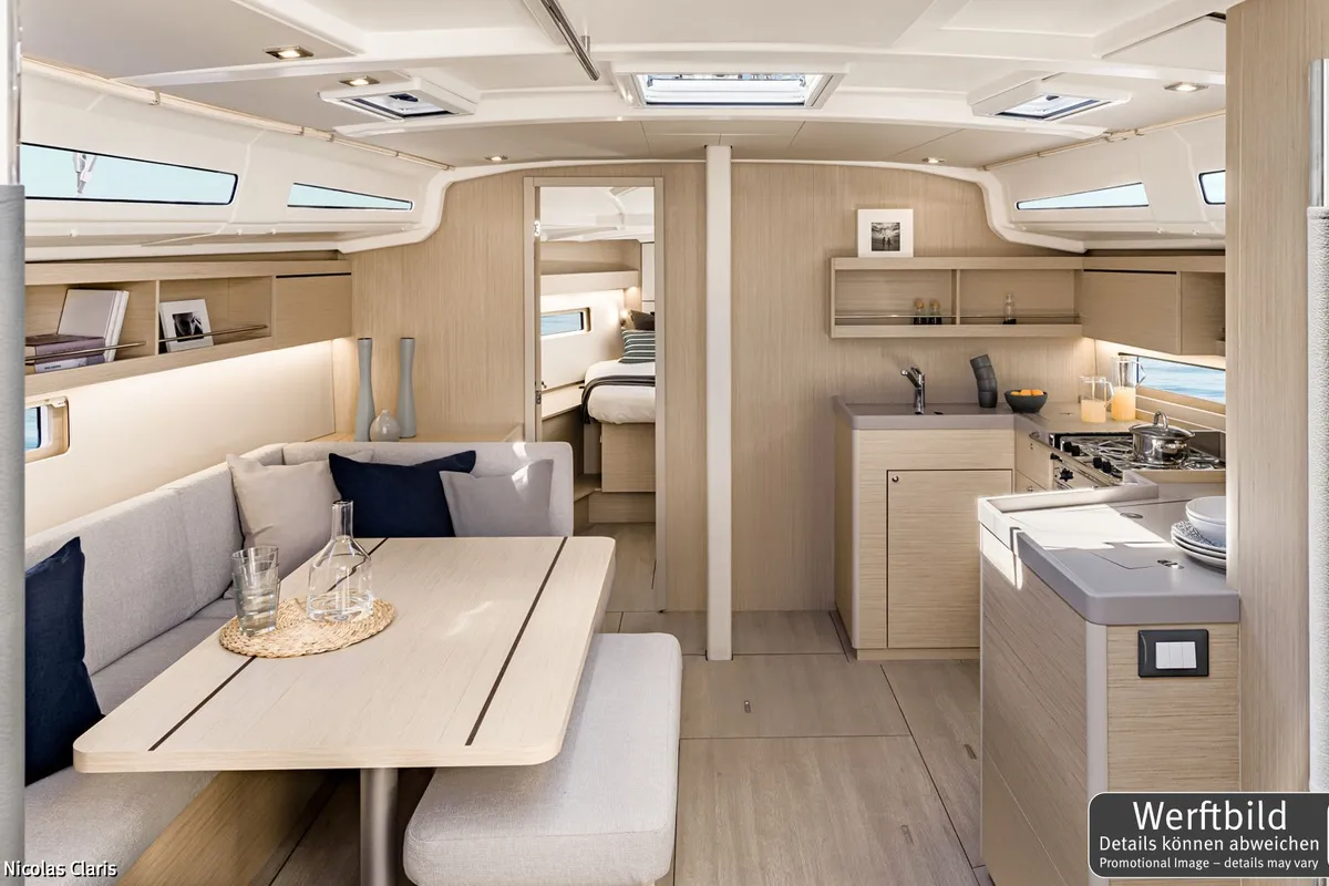 Salon of Finja, a Beneteau Oceanis 40.1 sailboat at Rogoznica, Croatia