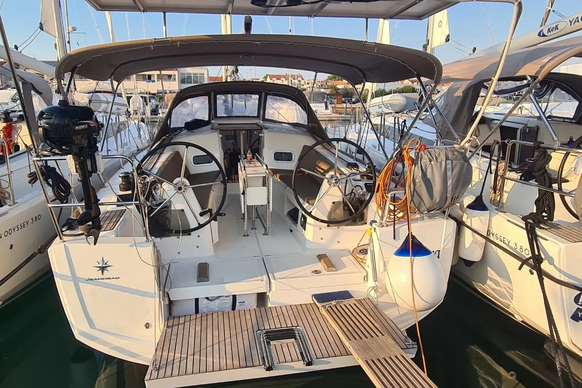 Cockpit of Novara, a Jeanneau Sun Odyssey 349 sailboat at Split, Croatia