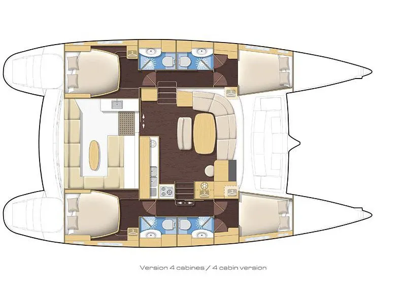 Floor plan of Marlin, a Lagoon 440 catamaran at Naples, Italy