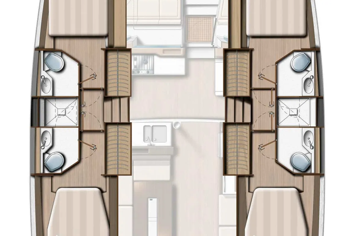 Floor plan of Julia, a Bali 4.2 catamaran at Lavreotiki Municipal Unit, Greece