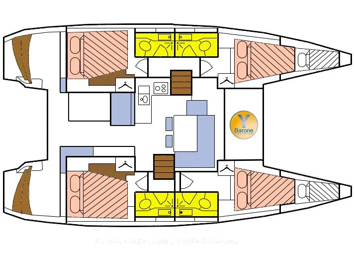 Floor plan of Cabin U01 (LF), a Lagoon 40 catamaran at Roche Caiman, Seychelles