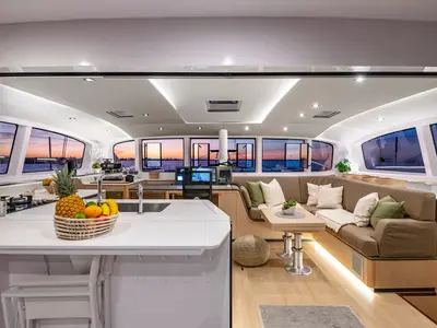Galley of Sophia, a Outremer 52 catamaran at Central Abaco, Bahamas