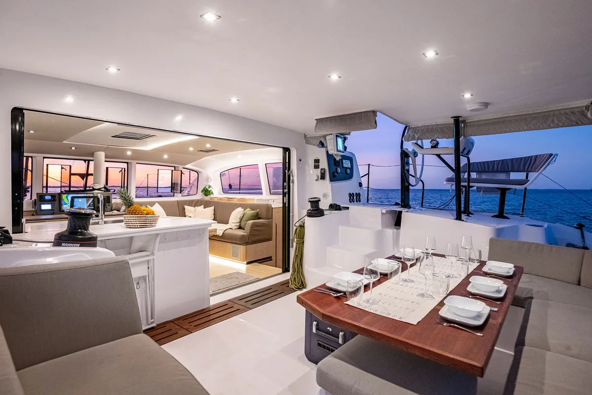 Sophia, a Outremer 52 catamaran at Central Abaco, Bahamas