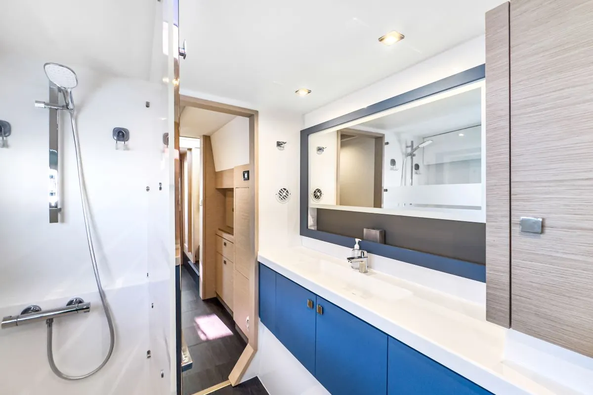 Head on Serenity Now, a Fountaine Pajot Astrea 42 Maestro catamaran at Road Town, British Virgin Islands