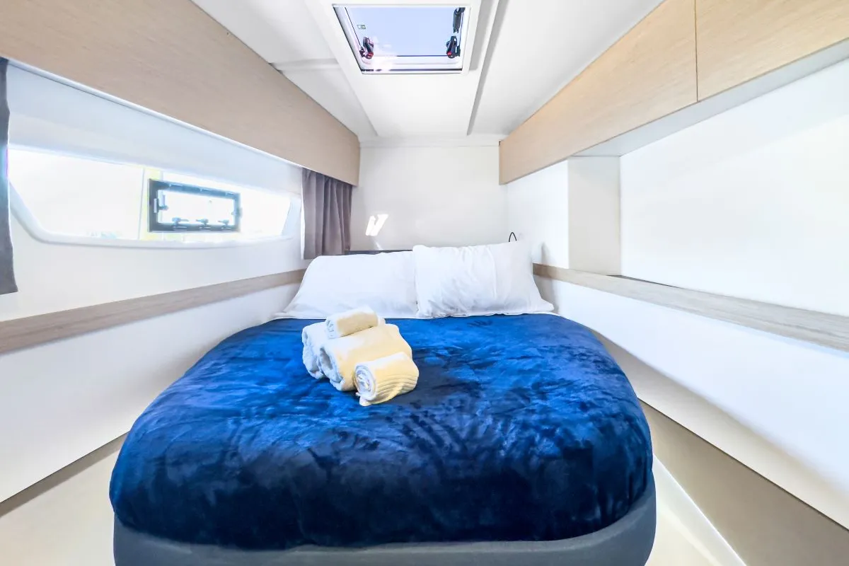 Cabin on Serenity Now, a Fountaine Pajot Astrea 42 Maestro catamaran at Road Town, British Virgin Islands