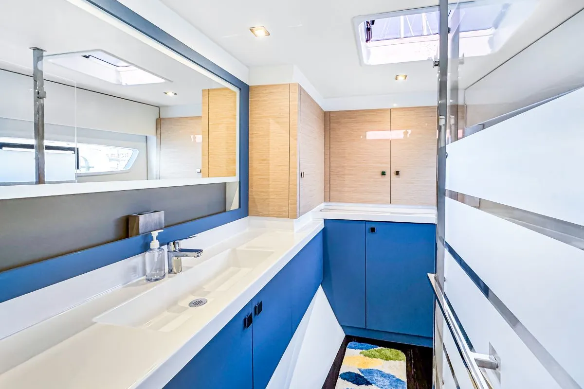 Head on Serenity Now, a Fountaine Pajot Astrea 42 Maestro catamaran at Road Town, British Virgin Islands