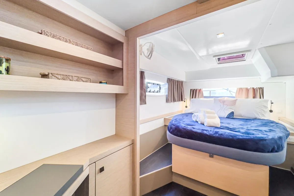 Cabin on Serenity Now, a Fountaine Pajot Astrea 42 Maestro catamaran at Road Town, British Virgin Islands