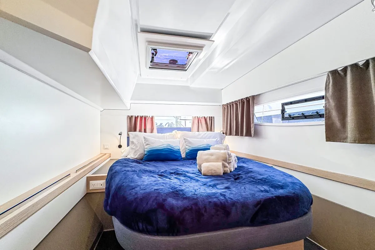 Cabin on Serenity Now, a Fountaine Pajot Astrea 42 Maestro catamaran at Road Town, British Virgin Islands