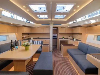 Galley of Ghost, a Bavaria C57 sailboat at Lavrion, Greece