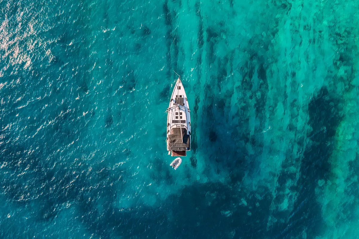 Exterior view of Ghost, a Bavaria C57 sailboat at Lavrion, Greece