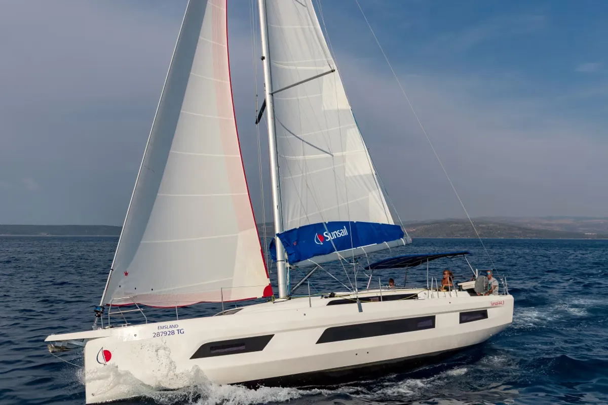 Exterior view of Sunsail 44.3 Premium, a Dufour 44 sailboat at Municipal Unit of Lefkada, Greece
