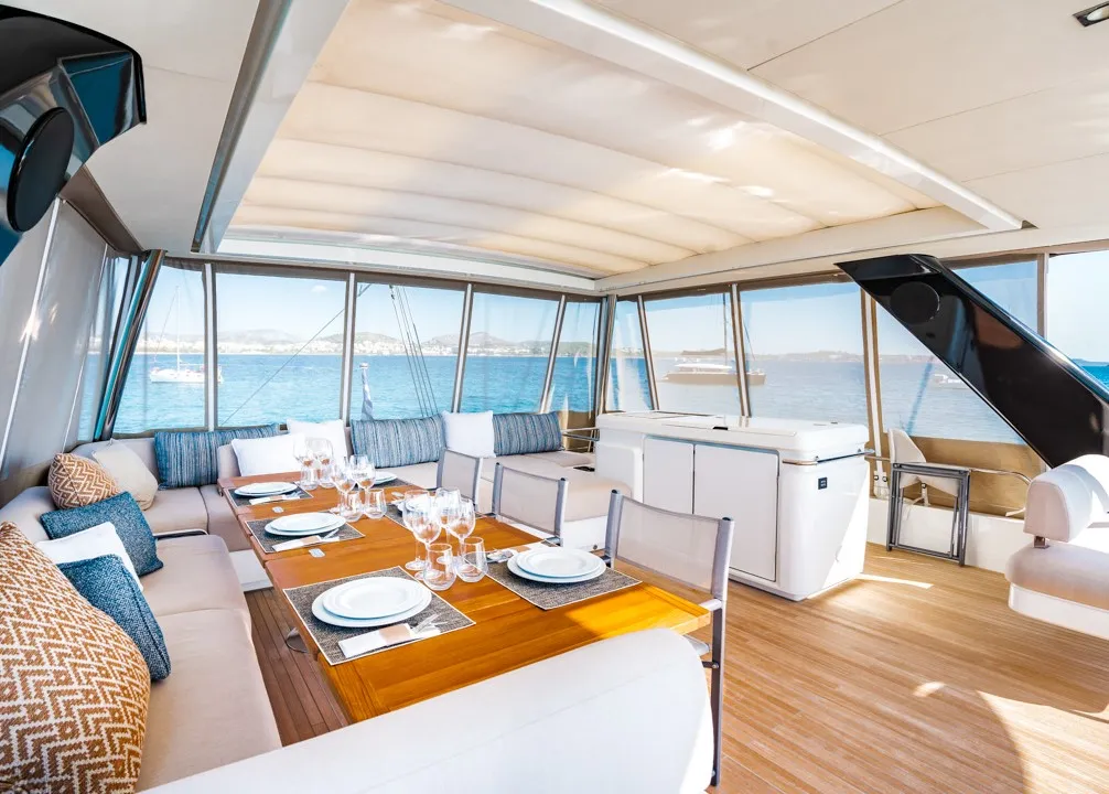 Salon of WHITE CAPS, a Lagoon Sixty 5 catamaran at Municipal Unit of Nea Peramos, Greece