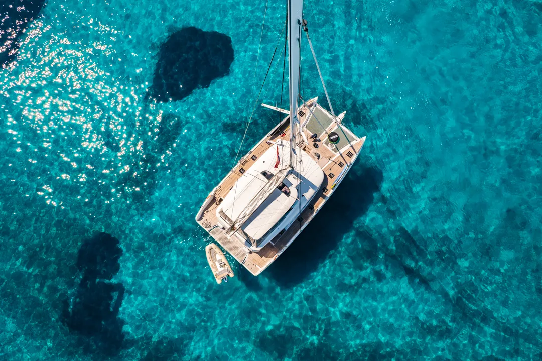 Exterior view of WHITE CAPS, a Lagoon Sixty 5 catamaran at Municipal Unit of Nea Peramos, Greece