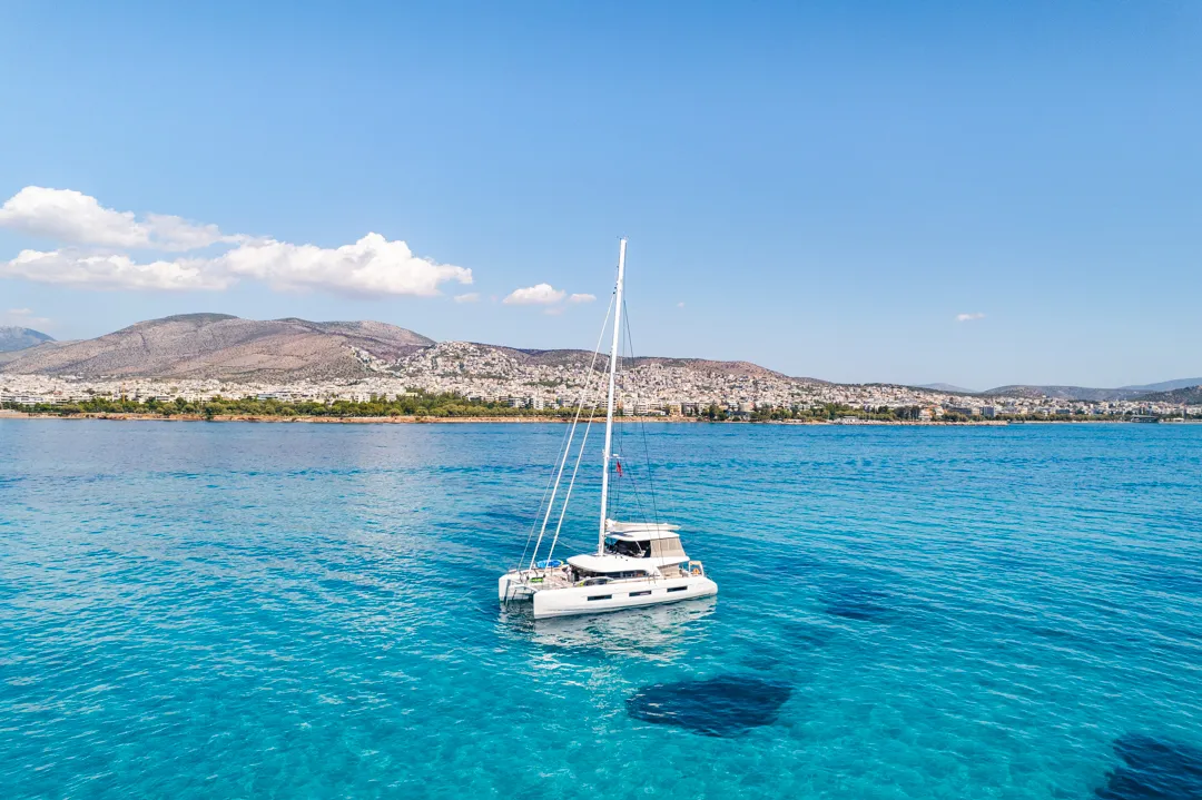 Exterior view of WHITE CAPS, a Lagoon Sixty 5 catamaran at Municipal Unit of Nea Peramos, Greece