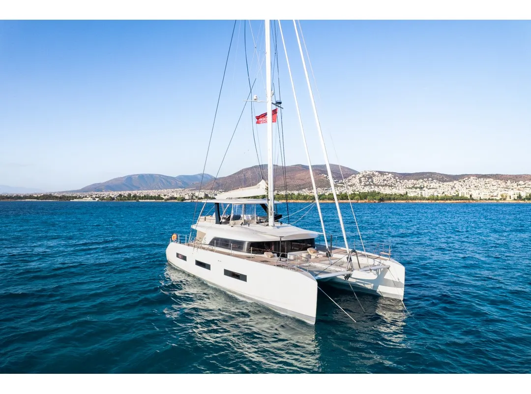 Exterior view of WHITE CAPS, a Lagoon Sixty 5 catamaran at Municipal Unit of Nea Peramos, Greece