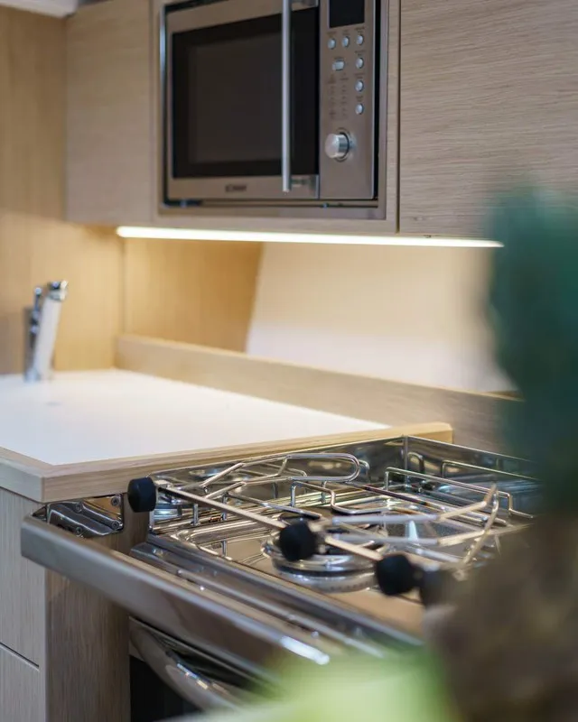 Galley of Ostwind II, a Bavaria C42 sailboat at Cala Egos, Spain