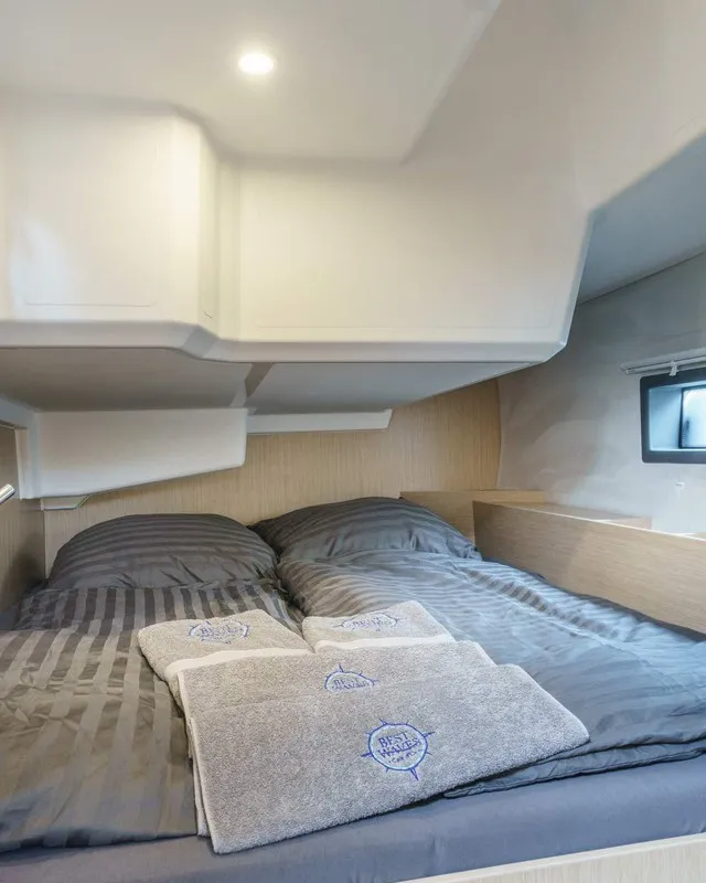 Cabin on Ostwind II, a Bavaria C42 sailboat at Cala Egos, Spain
