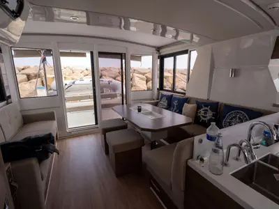 Salon of Zaz, a Bali 4.2 catamaran at Hyères, France