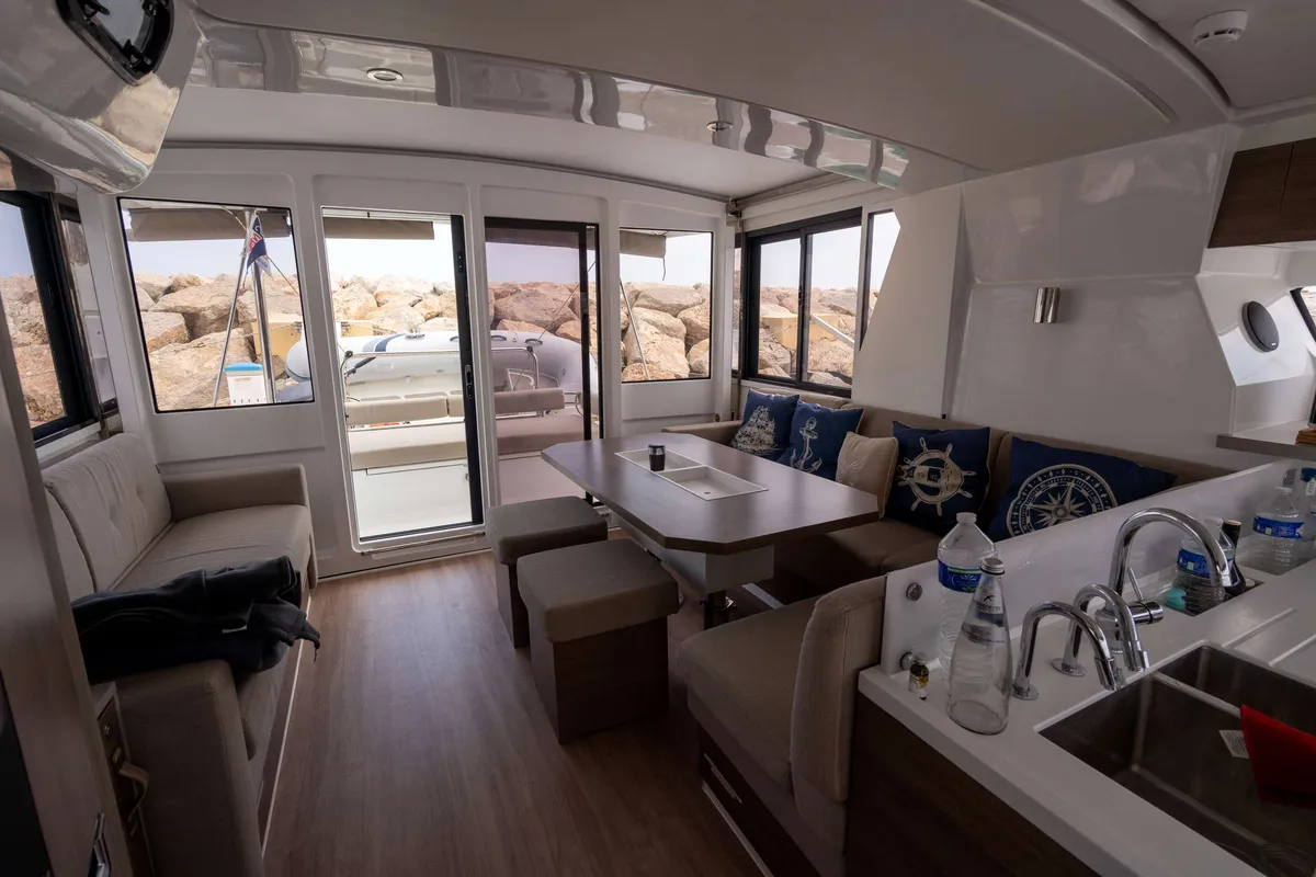 Salon of Zaz, a Bali 4.2 catamaran at Hyères, France