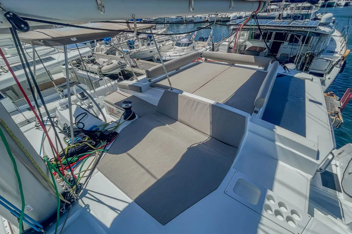 Deck of Zaz, a Bali 4.2 catamaran at Hyères, France