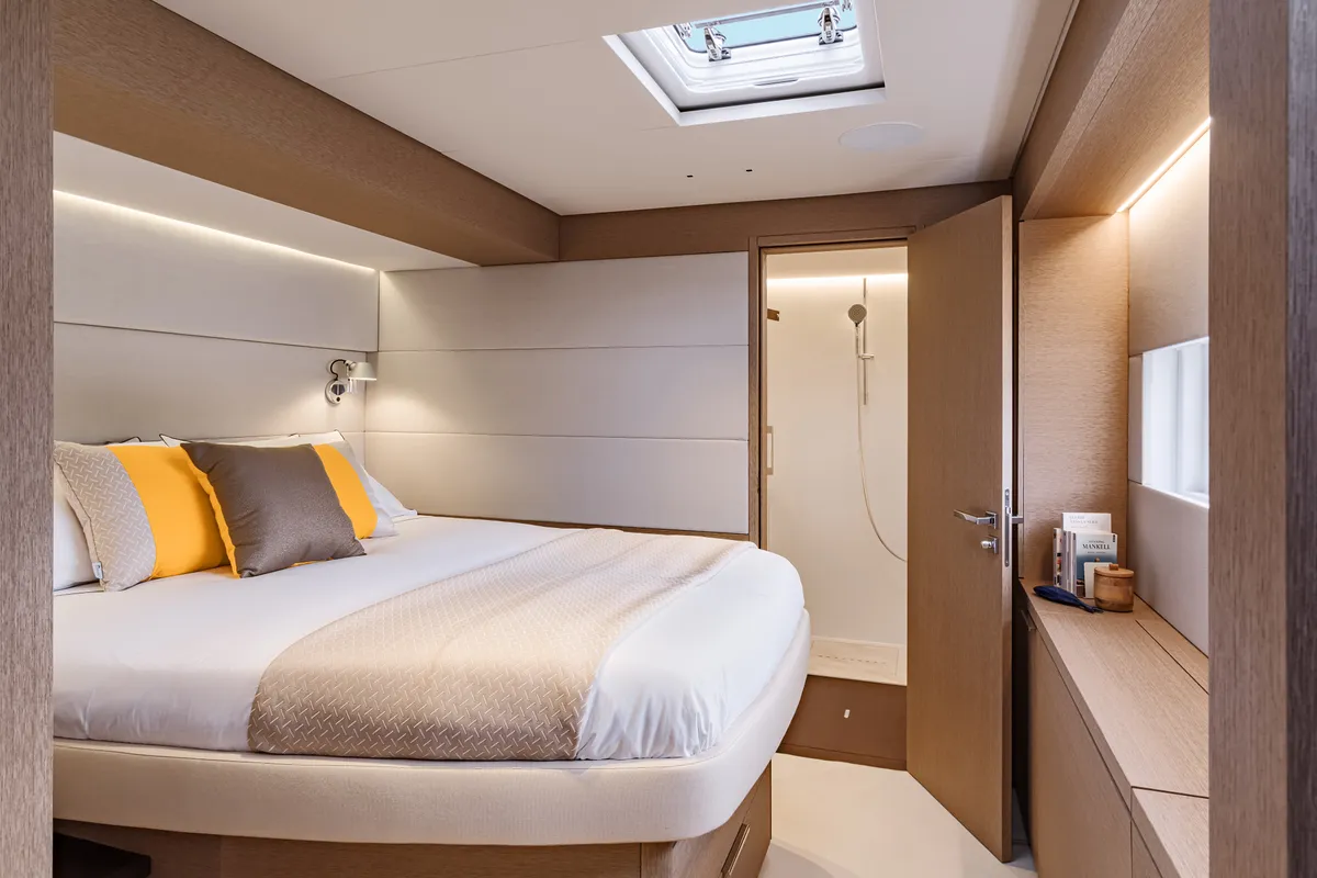 Cabin on Lagoon Sixty 5, a catamaran at Olbia, Italy