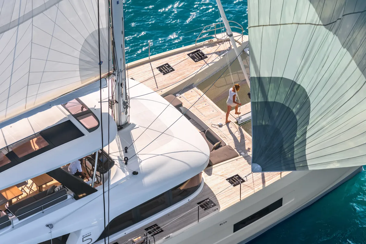 Exterior view of Lagoon Sixty 5, a catamaran at Olbia, Italy