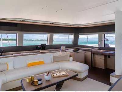 Salon of Lagoon Sixty 5, a catamaran at Olbia, Italy