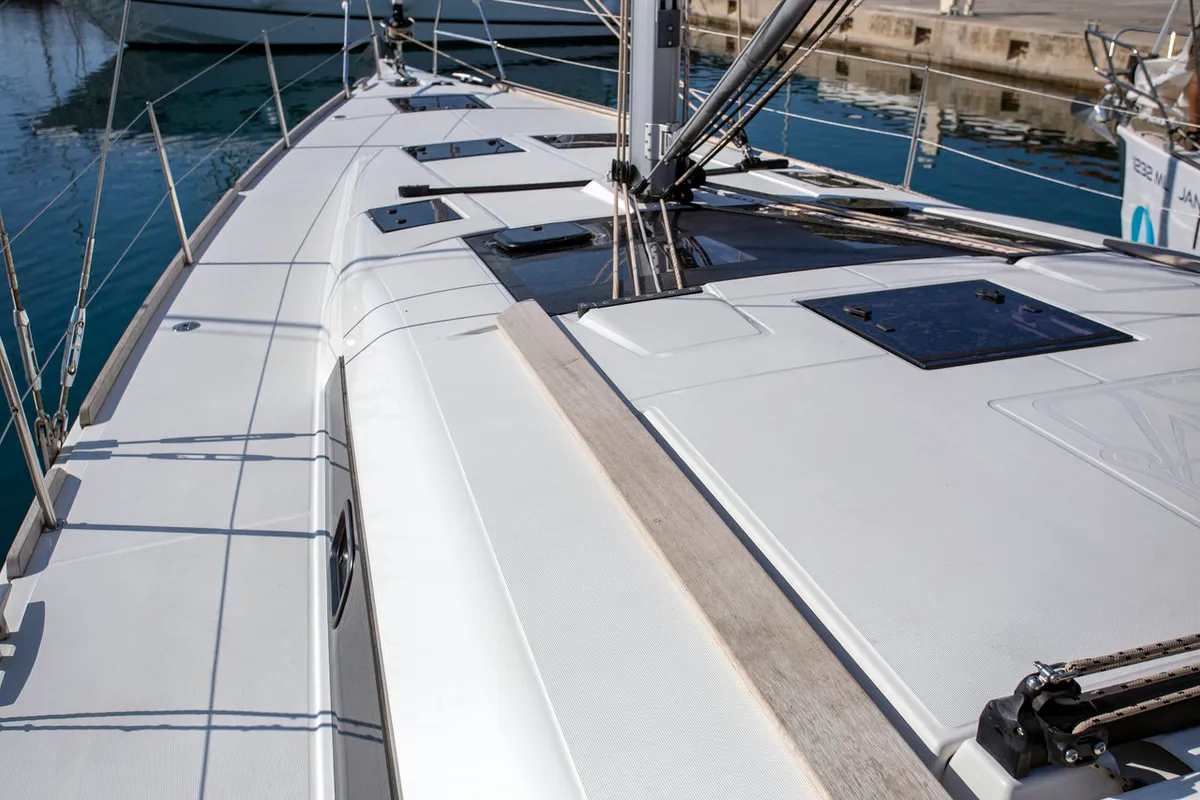 Deck of Mincipesa, a Dufour 460 GL sailboat at Grad Pula, Croatia