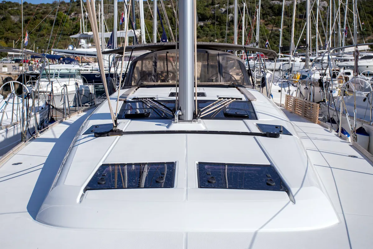 Deck of Mincipesa, a Dufour 460 GL sailboat at Grad Pula, Croatia