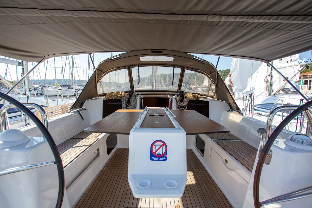 Deck of Mincipesa, a Dufour 460 GL sailboat at Grad Pula, Croatia