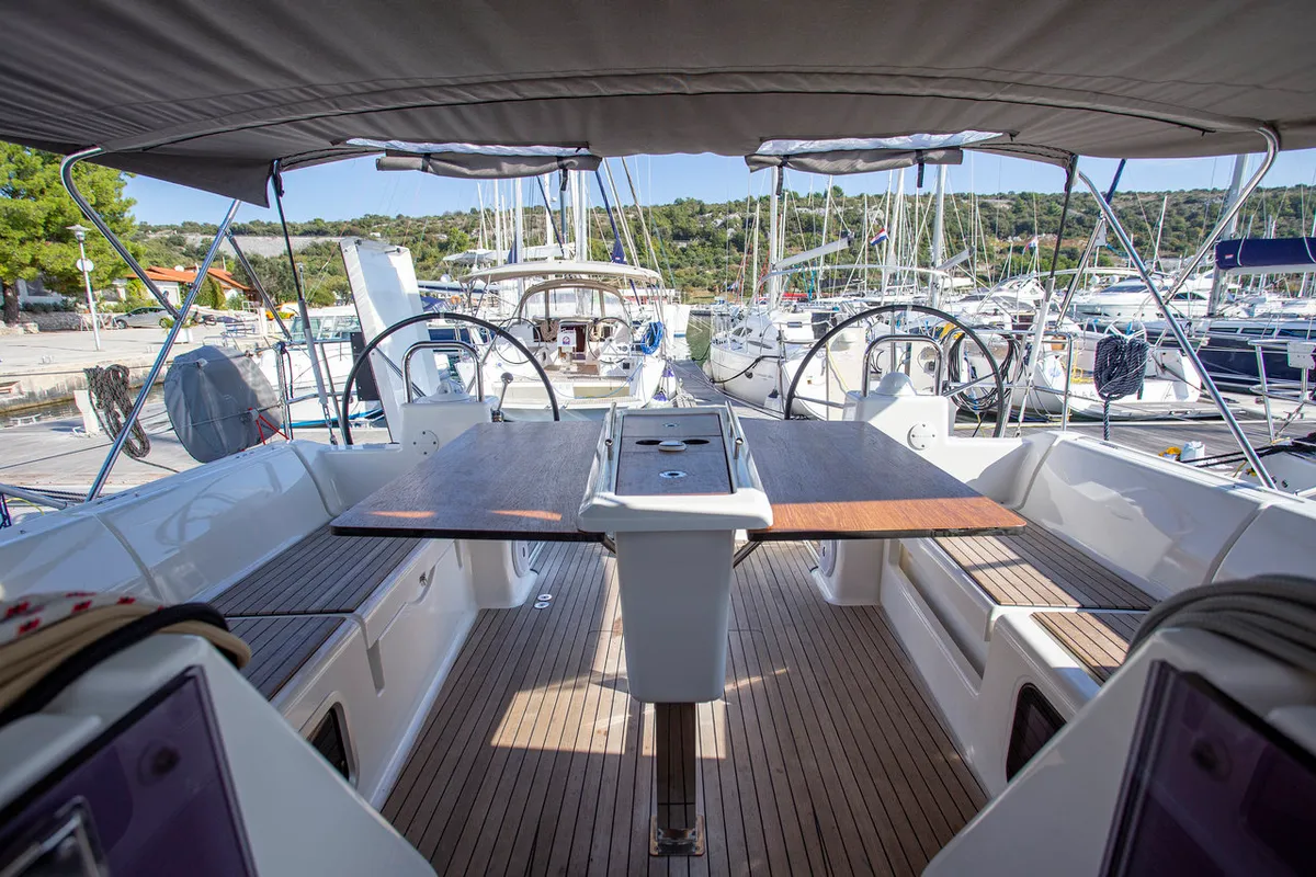 Deck of Mincipesa, a Dufour 460 GL sailboat at Grad Pula, Croatia