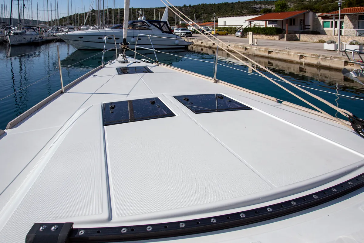 Deck of Mincipesa, a Dufour 460 GL sailboat at Grad Pula, Croatia