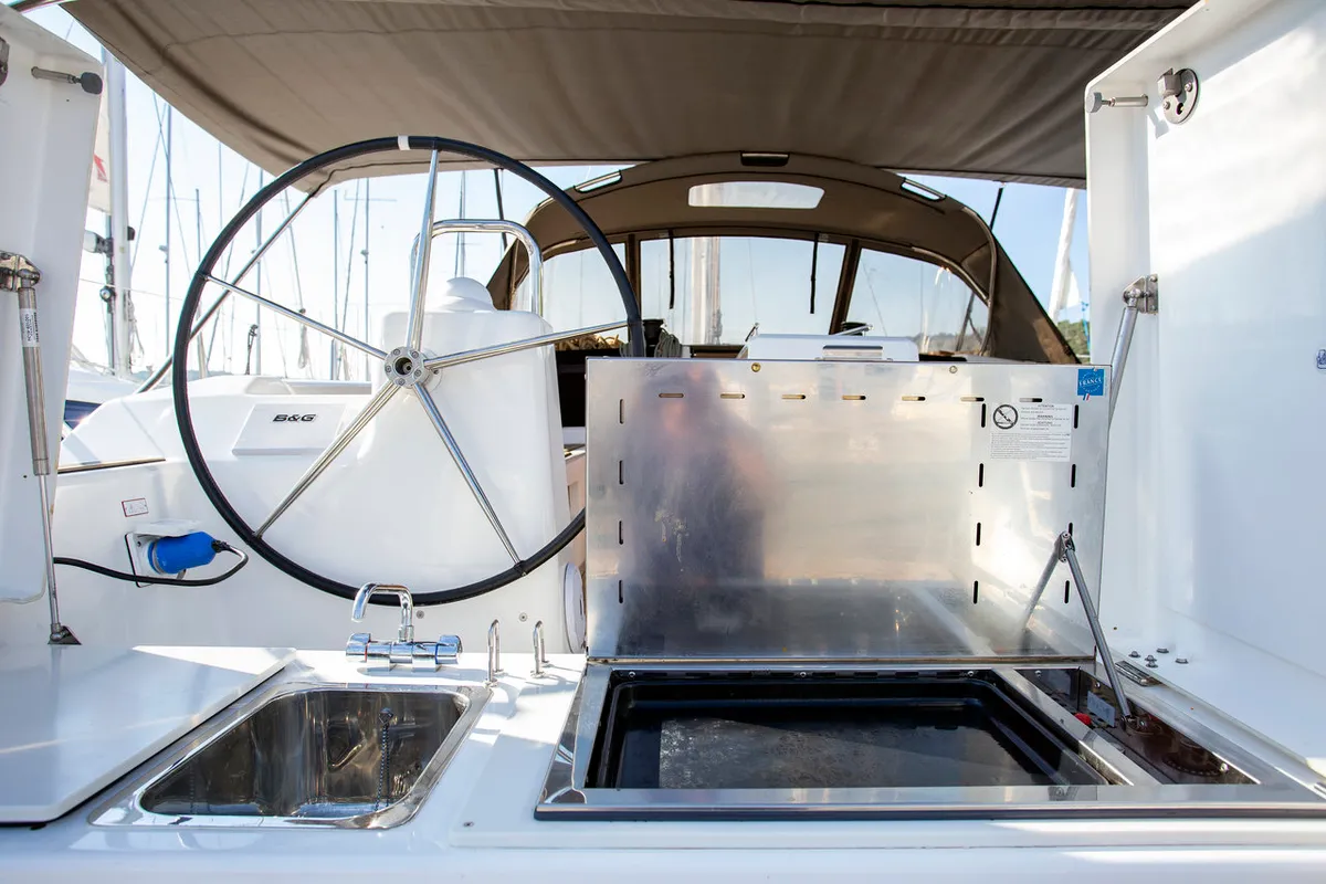 Deck of Mincipesa, a Dufour 460 GL sailboat at Grad Pula, Croatia