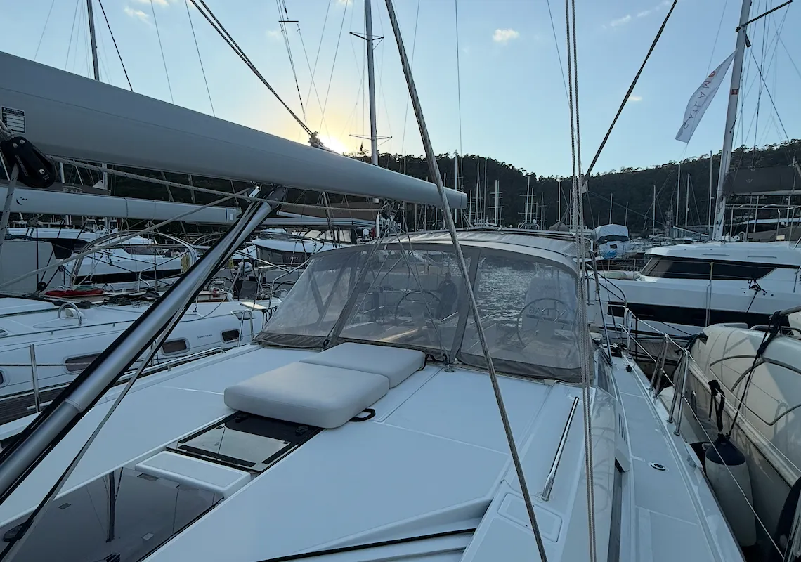 Deck of Athena 2, a Beneteau Oceanis 46.1 sailboat at Fethiye, Turkey