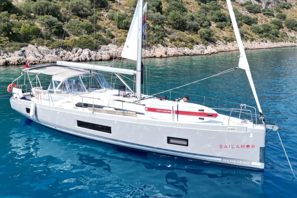 Exterior view of Athena 2, a Beneteau Oceanis 46.1 sailboat at Fethiye, Turkey