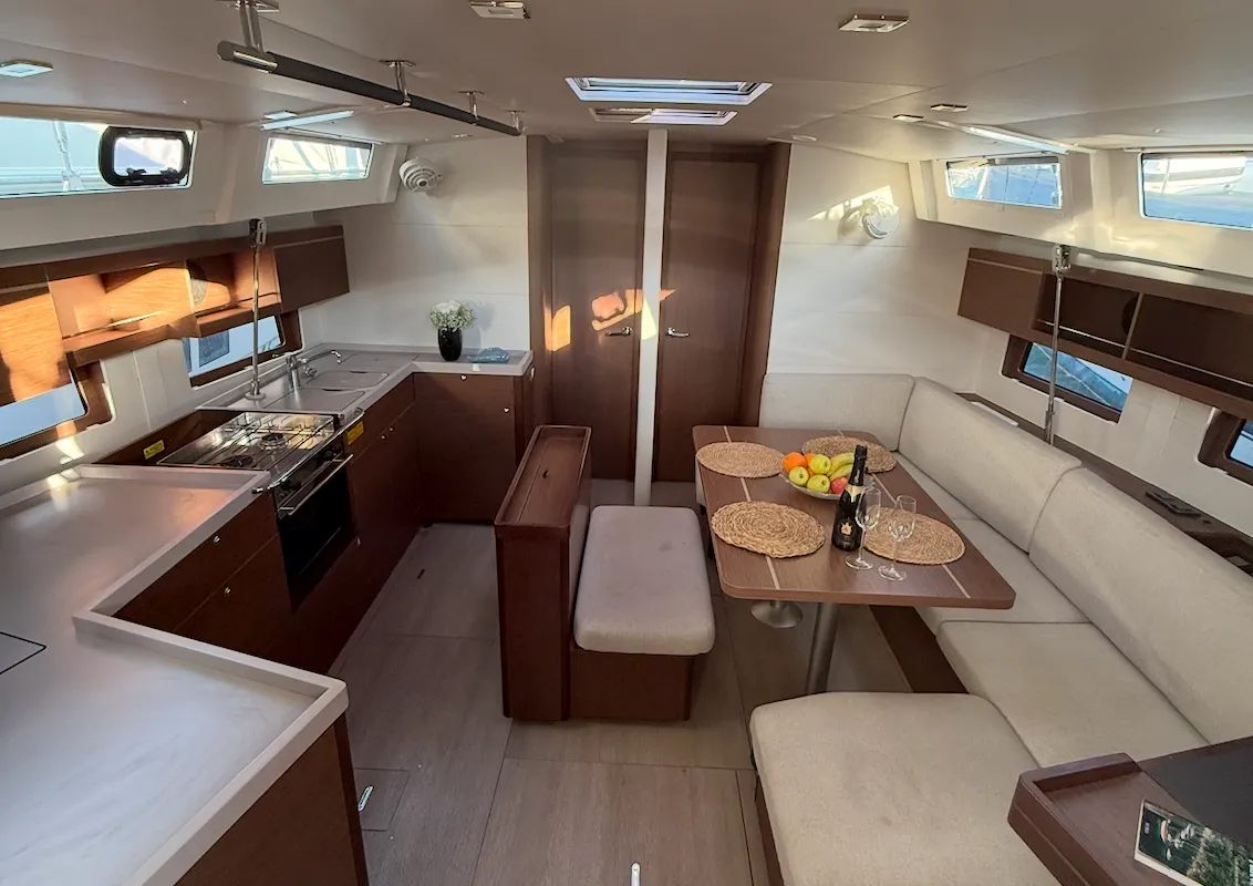 Salon of Athena 2, a Beneteau Oceanis 46.1 sailboat at Fethiye, Turkey
