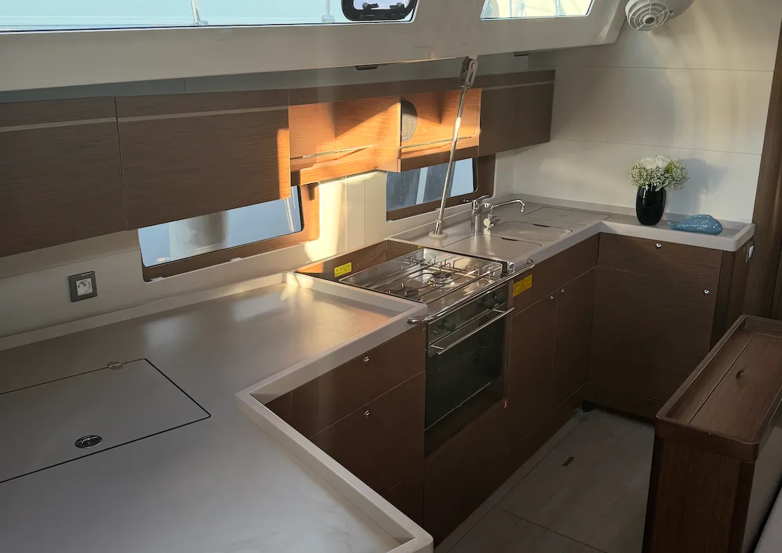 Galley of Athena 2, a Beneteau Oceanis 46.1 sailboat at Fethiye, Turkey
