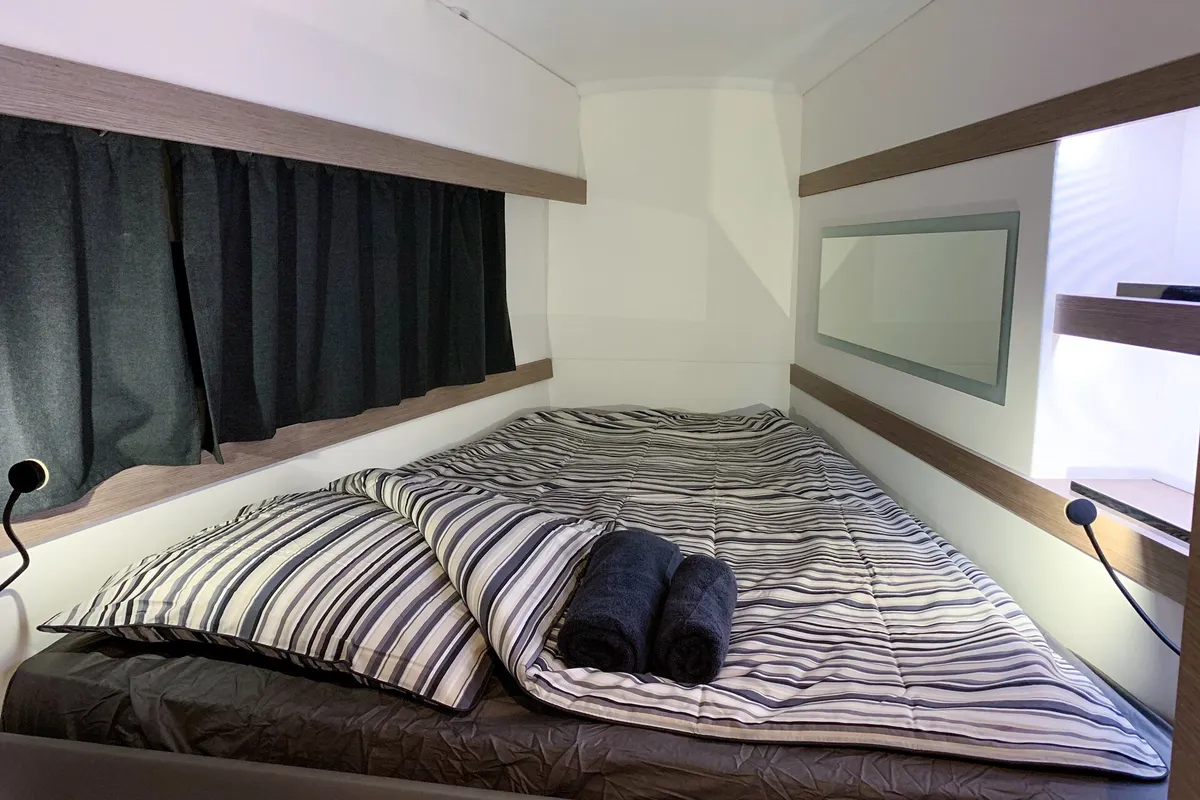 Cabin on Merengue, a Fountaine Pajot Lucia 40 catamaran at Tivat, Montenegro