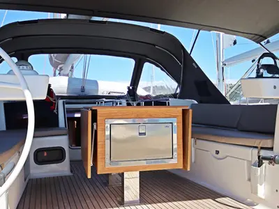 Cockpit of My Way, a Dufour Exclusive 56 sailboat at Općina Rogoznica, Croatia