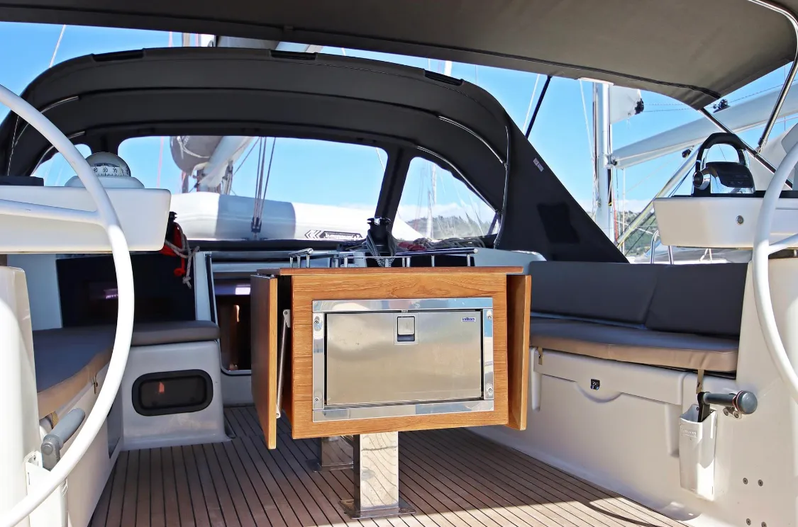 Cockpit of My Way, a Dufour Exclusive 56 sailboat at Općina Rogoznica, Croatia