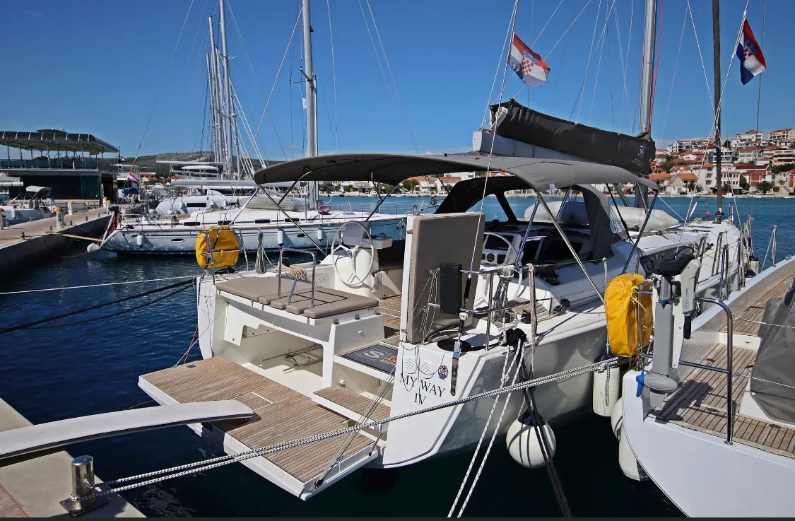 Exterior view of My Way, a Dufour Exclusive 56 sailboat at Općina Rogoznica, Croatia