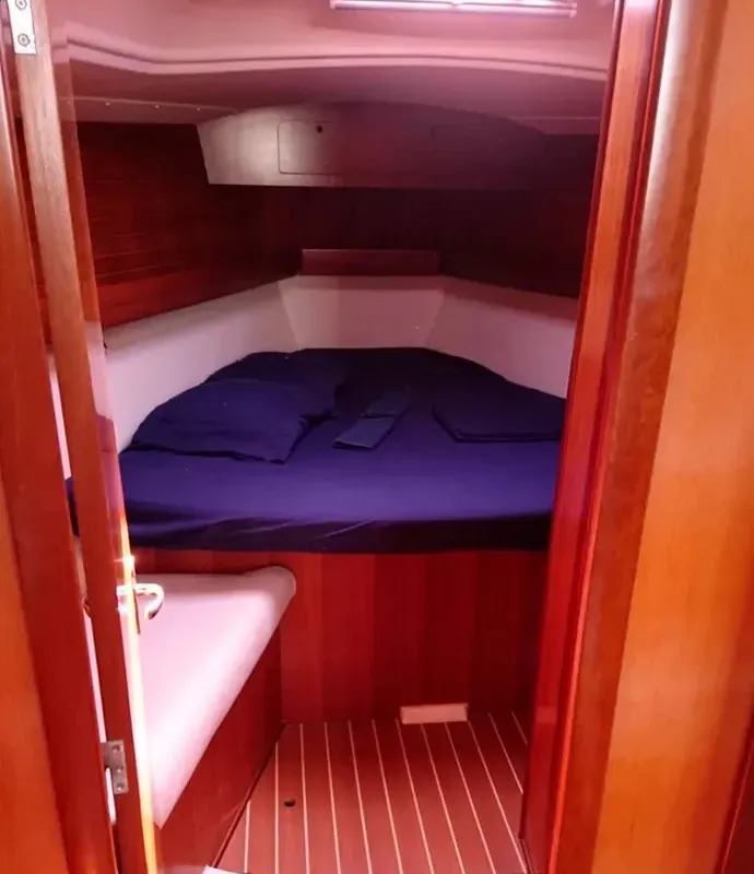 Cabin on Machimbombo, a Dufour 385 Grand Large sailboat at Portimão, Portugal