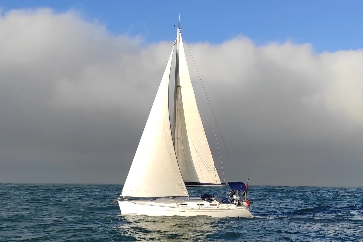 Exterior view of Machimbombo, a Dufour 385 Grand Large sailboat at Portimão, Portugal