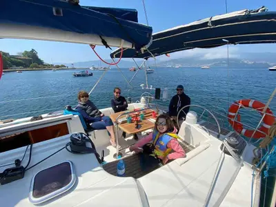 Deck of Machimbombo, a Dufour 385 Grand Large sailboat at Portimão, Portugal